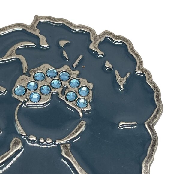 Floral Enamel Belt Buckle Blue Stones Silver Vintage Metal - Picture 3 of 8